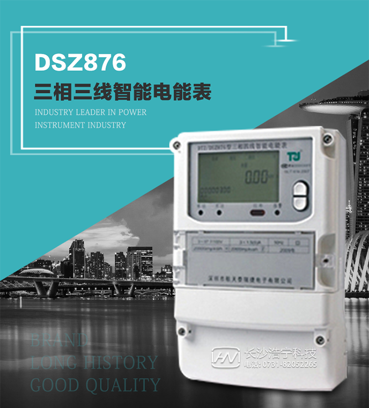產品介紹
DSZ876型智能電能表是采用大規模集成電路，應用數字采樣處理技術及SMT工藝，根據工業用戶實際用電狀況所設計制造的具有現代先進水平的儀表。
該表性能指標符合GB/T 17215.321-2008《交流電測量設備 特殊要求》第21部分靜止式有功電能表（1級和2級）、GB/T 17215.322-2008《交流電測量設備 特殊要求》第22部分靜止式有功電能表（0.2S級和0.5S級）國家標準和DL/T 614–2007《多功能電能表》標準，其通信符合DL/T645–2007《多功能電能表通信協議》的要求，并兼容DL/T645–1997《多功能表通信規約》的要求，可根據功能定制需求符合多功能電能表的各項技術要求。
