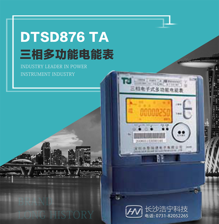 產品型號：DTSD876 TA型三相多功能電能表
精度等級：有功0.5S級 1級；無功2級 
額定電壓： 3×100V 3×57.7/100V 3×220/380V 
額定電流： 1(2)A～30(100)A 
頻 率： -40℃～+70℃ 
工作溫度：≤0.5S 
顯示方式： ≥1000mAh 
整機功耗： ≥10年 
重量： 約2.4kg 
外形尺寸： 293mm×175mm×80mm