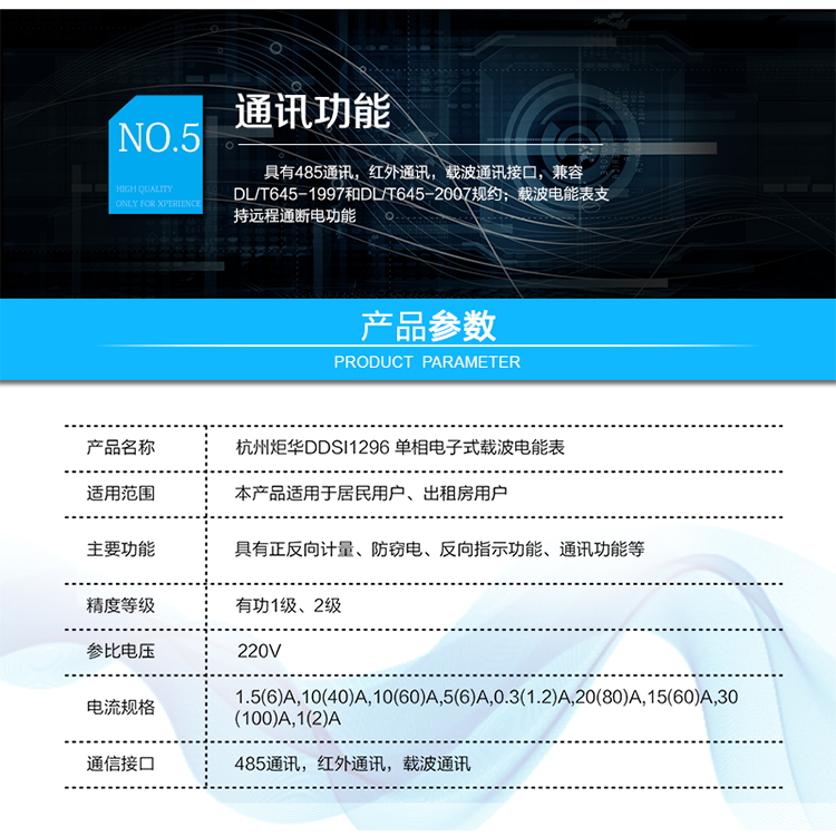 產品標準:
?GB/T 17215.321-2008《交流電測量設備 特殊要求21部分：靜止式有功電能表（1級和2級）》  
?GB-T17215.211 -2006《交流電測量設備 通用要求、試驗和試驗條件 第11部分：測量設備》
?DL/T 645-2007《多功能電能表通信協議》